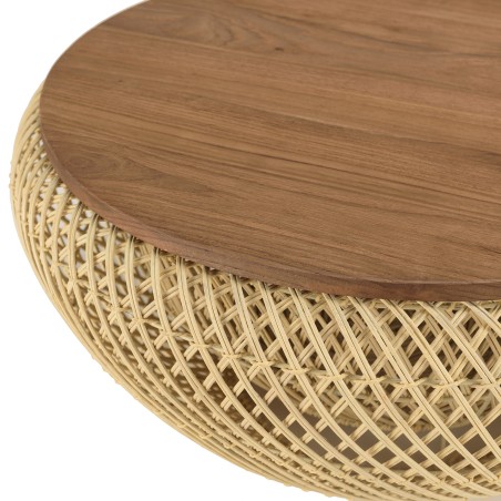 Table basse ronde SIXTINE en rotin beige 65x65cm