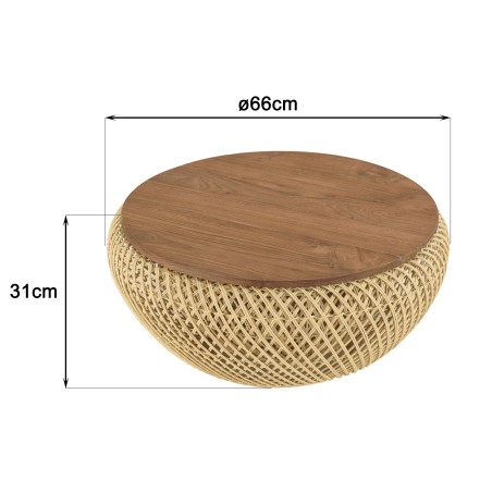 SIXTINE Round Coffee Table 65x65cm in Beige Rattan with Removable Top
