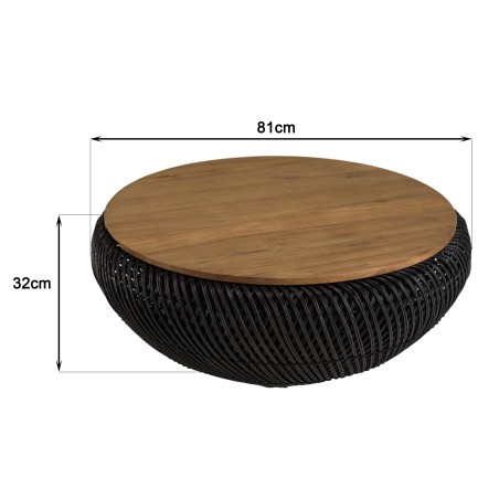 Table basse ronde SIXTINE en rotin noir 80x80cm