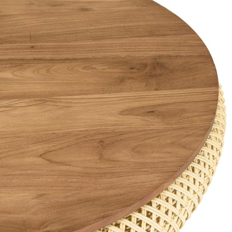 Table basse ronde SIXTINE en rotin beige 80x80cm