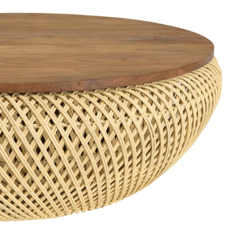 Table basse ronde SIXTINE en rotin beige 80x80cm