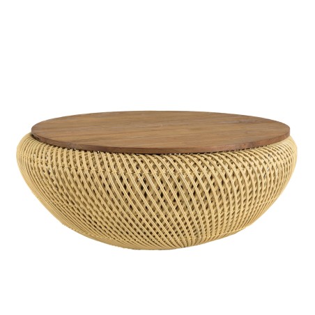 Table basse ronde SIXTINE en rotin beige 80x80cm