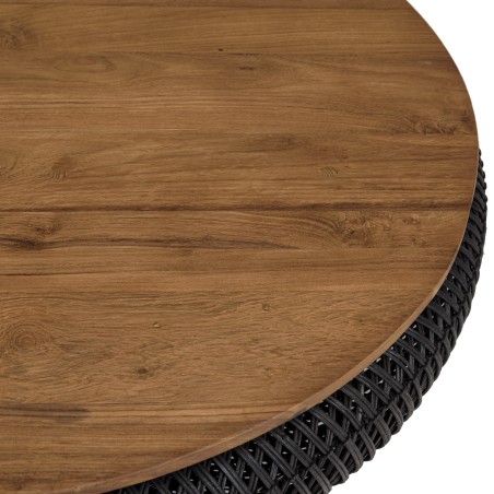 SIXTINE Round Coffee Table 100x100cm in Black Rattan with Removable Top