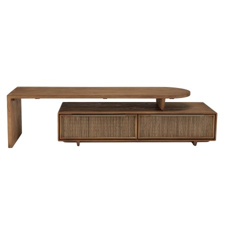 SIXTINE Modular TV Stand 140x40cm - Recycled Teak Wood with 2 Drawers