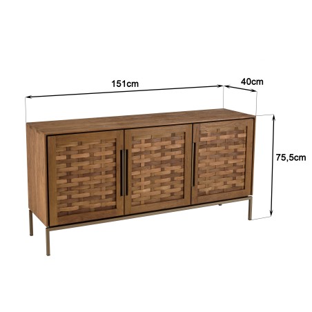 SIXTINE Recycled Teak Wood Sideboard with 3 Doors
