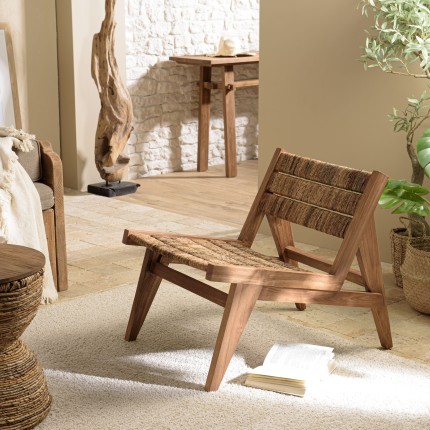 SIXTINE Recycled Teak Lounge Chair with Woven Seat