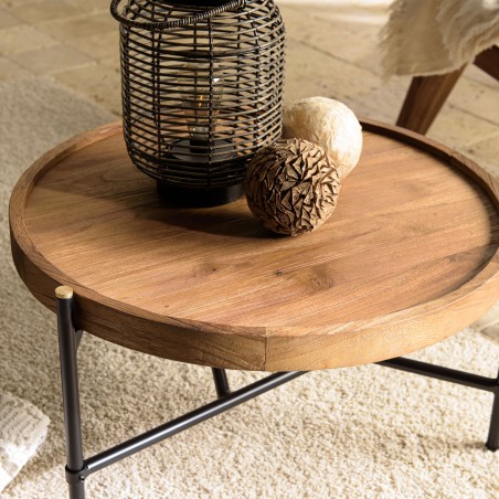 Table basse ronde SIXTINE en teck recyclé 58x58cm
