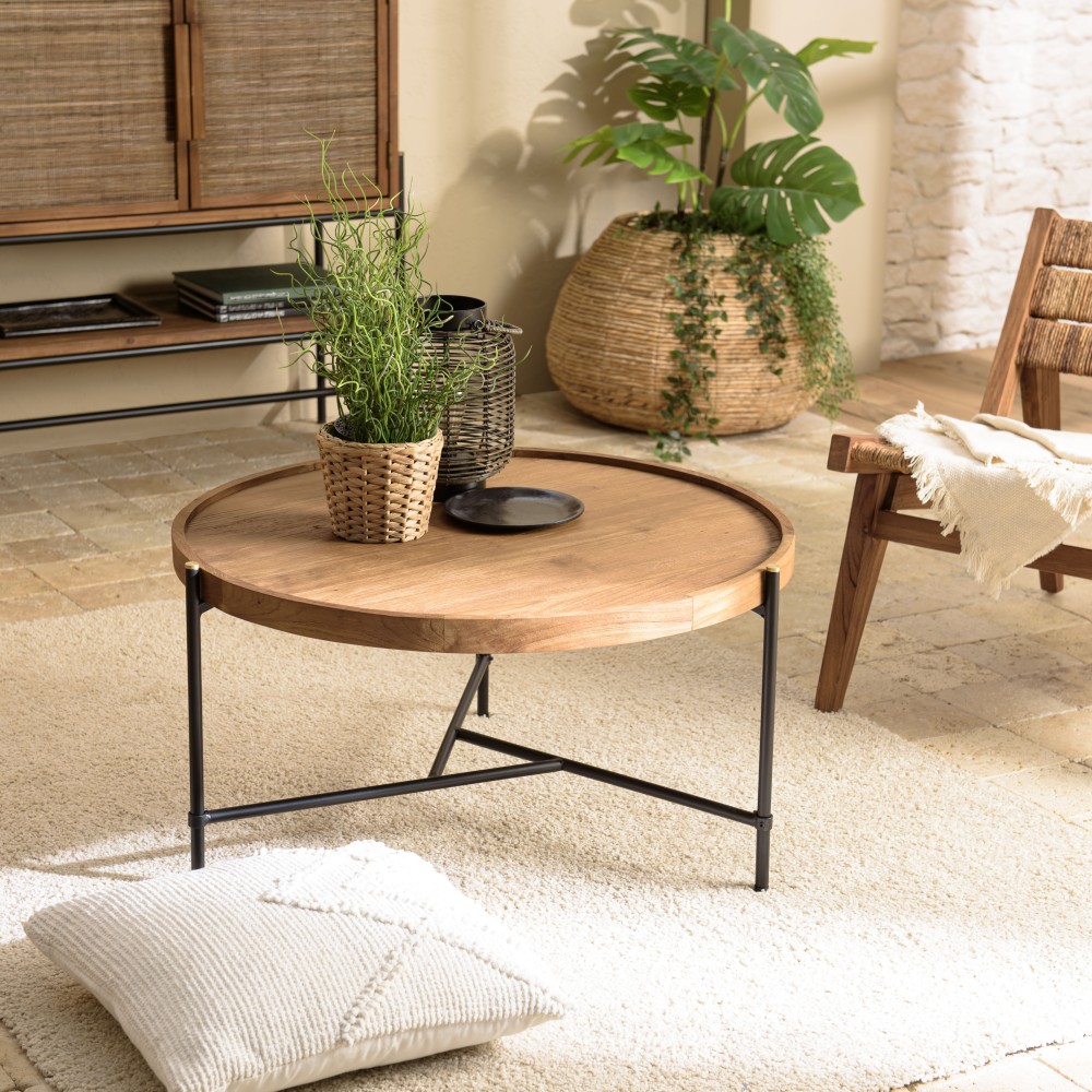 SIXTINE Round Coffee Table 78x78cm - Recycled Teak Top SIXTINE Round Coffee Table 78x78cm - Recycled Teak Top