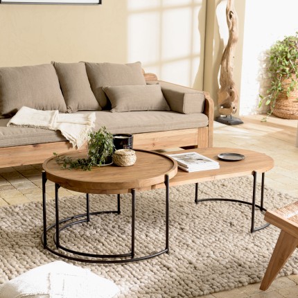 Set de 2 tables basses ovale et ronde SIXTINE