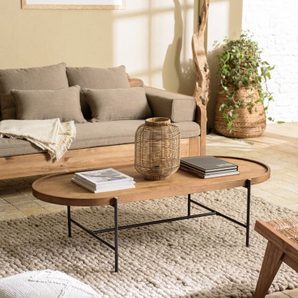 SIXTINE Oval Coffee Table 140x63cm - Recycled Teak Wood Top