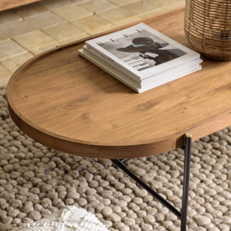 SIXTINE Oval Coffee Table 140x63cm - Recycled Teak Wood Top