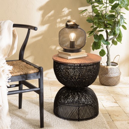 Table d'appoint SIXTINE en rotin noir et teck recyclé