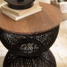 SIXTINE Black Rattan Side Table Recycled Teak Wood Top