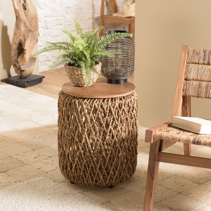 Table d'appoint ronde SIXTINE 40x40cm en fibre de cocotier