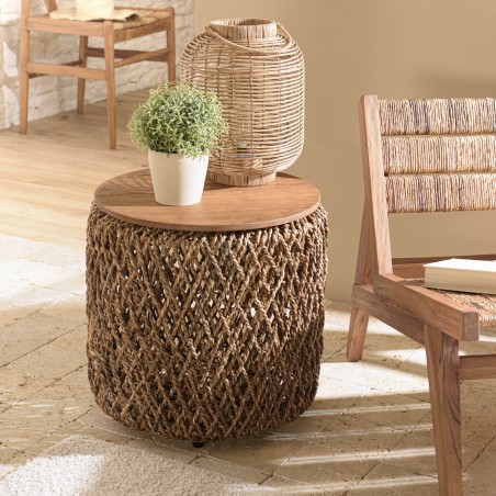 Table d'appoint ronde SIXTINE 50x50cm en fibre de cocotier