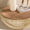 Table basse ronde SIXTINE en rotin beige 65x65cm