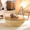 Table basse ronde SIXTINE en rotin beige 80x80cm