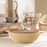 SIXTINE Round Coffee Table 100x100cm in Beige Rattan | Natural and Functional