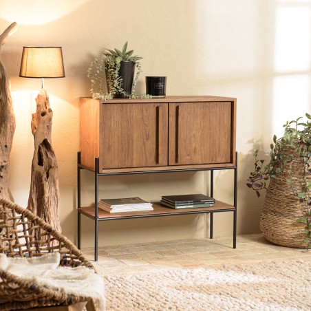 SIXTINE Sideboard - Natural Recycled Teak Wood - 2 Doors & 1 Niche