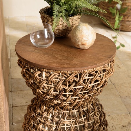 Tabouret SIXTINE en bois de teck recyclé