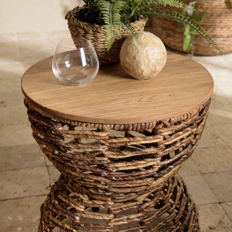 SIXTINE Openwork Stool with Recycled Teak Seat - Multifunctional and Stylish
