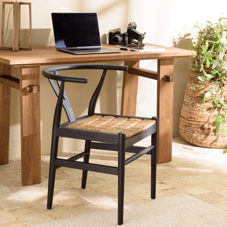 Chaise noire en bois de teck recyclé SIXTINE