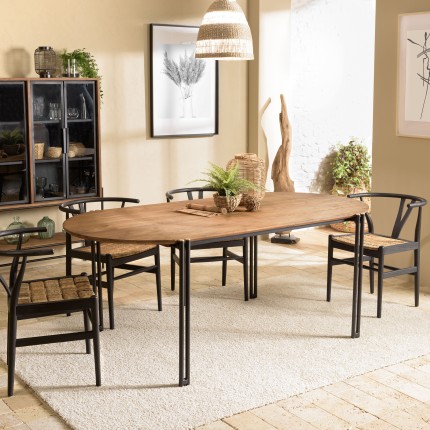 SIXTINE Oval Dining Table 200x105cm - Recycled Teak Wood Top