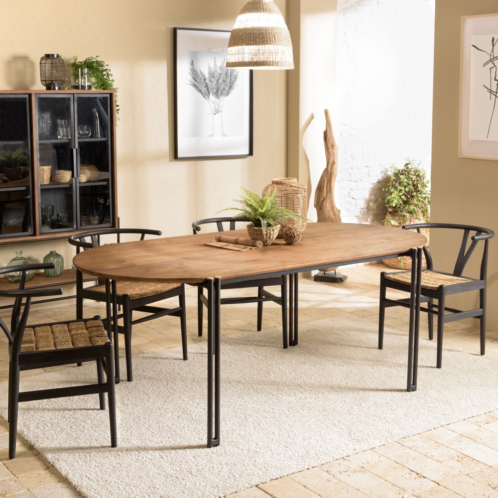 SIXTINE Oval Dining Table 200x105cm - Recycled Teak Wood Top SIXTINE Oval Dining Table 200x105cm - Recycled Teak Wood Top