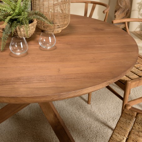 Table à manger ronde SIXTINE en bois de teck recyclé