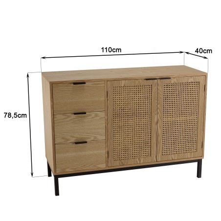MARCEAU Sideboard with 3 Drawers and 2 Doors - Natural Cane Finish