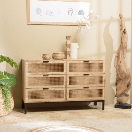Commode MARCEAU - 6 tiroirs cannage naturel