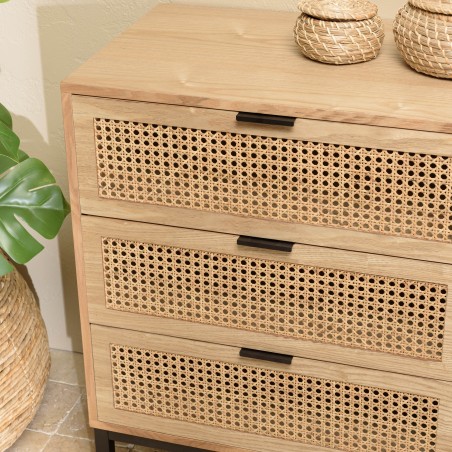 MARCEAU Chest of Drawers with 6 Drawers - Natural Cane Finish