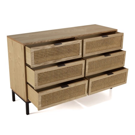 MARCEAU Chest of Drawers with 6 Drawers - Natural Cane Finish