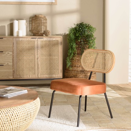 AGATHE Black Metal Armchair with Amber Orange Velvet Seat