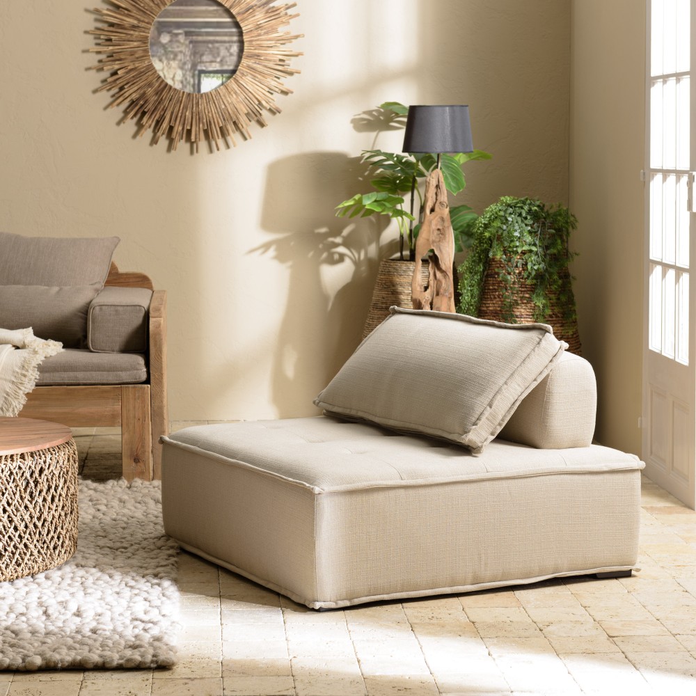 AGATHE Beige Upholstered Footstool 100x100cm - Comfortable Seating AGATHE Beige Upholstered Footstool 100x100cm - Comfortable Seating