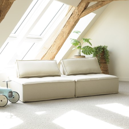 AGATHE Beige Upholstered Footstool 100x100cm - Comfortable Seating