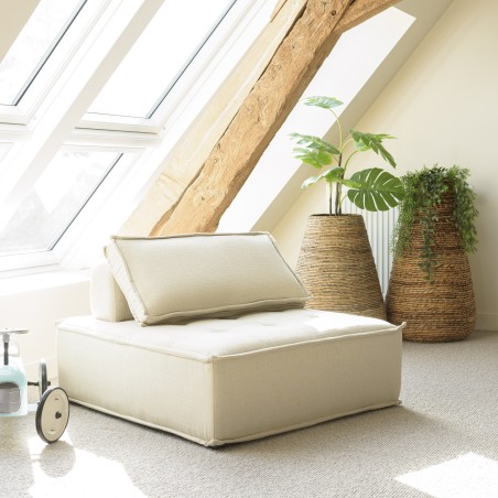 AGATHE Beige Upholstered Footstool 100x100cm - Comfortable Seating