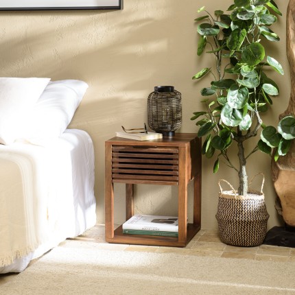 ALIX Mango Wood Bedside Table with 1 Open Drawer