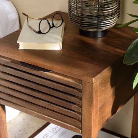 ALIX Mango Wood Bedside Table with 1 Open Drawer