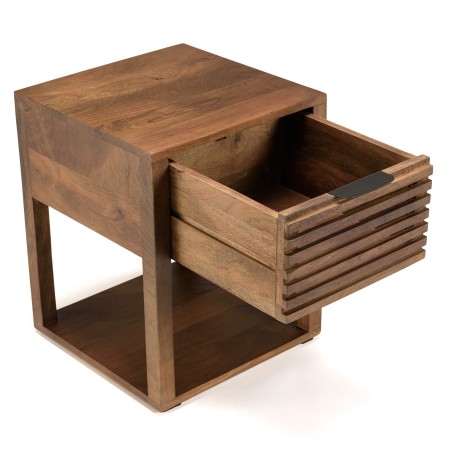 ALIX Mango Wood Bedside Table with 1 Open Drawer