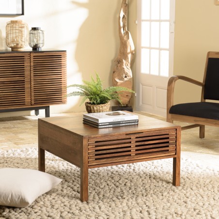 ALIX Square Coffee Table 70x70cm - Mango Wood with 2 Drawers