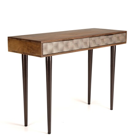 ALIX Console Table - Mango Wood with 2 Drawers & Gold Ethnic Patterns