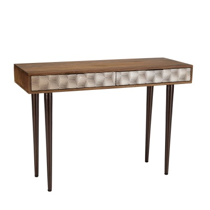 ALIX Console Table - Mango Wood with 2 Drawers & Gold Ethnic Patterns
