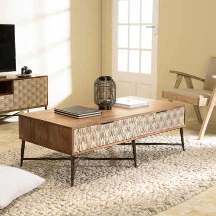 ALIX Rectangular Coffee Table - Mango Wood with 2 Drawers
