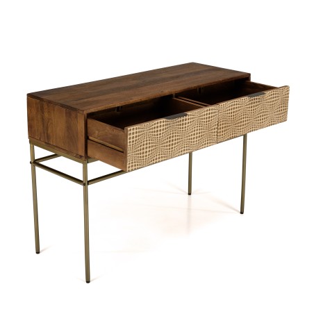 ALIX Mango Wood Console Table with 2 Drawers and Ethnic Patterns