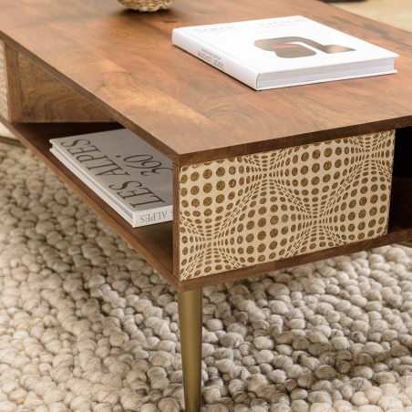 ALIX - Rectangular Mango Wood Coffee Table with 2 Niches