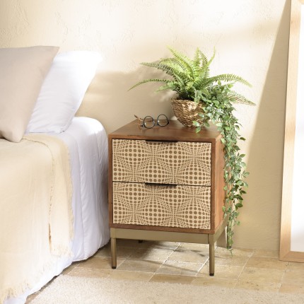 ALIX Mango Wood Bedside Table with 2 Drawers - Ethnic Patterns