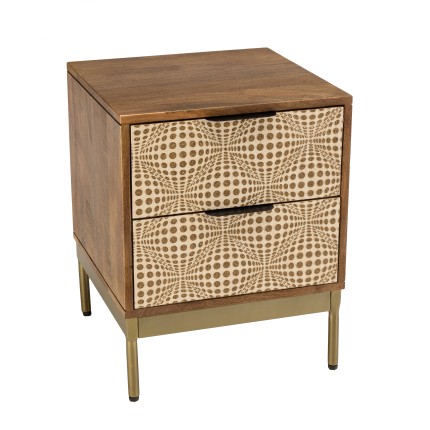 ALIX Mango Wood Bedside Table with 2 Drawers - Ethnic Patterns