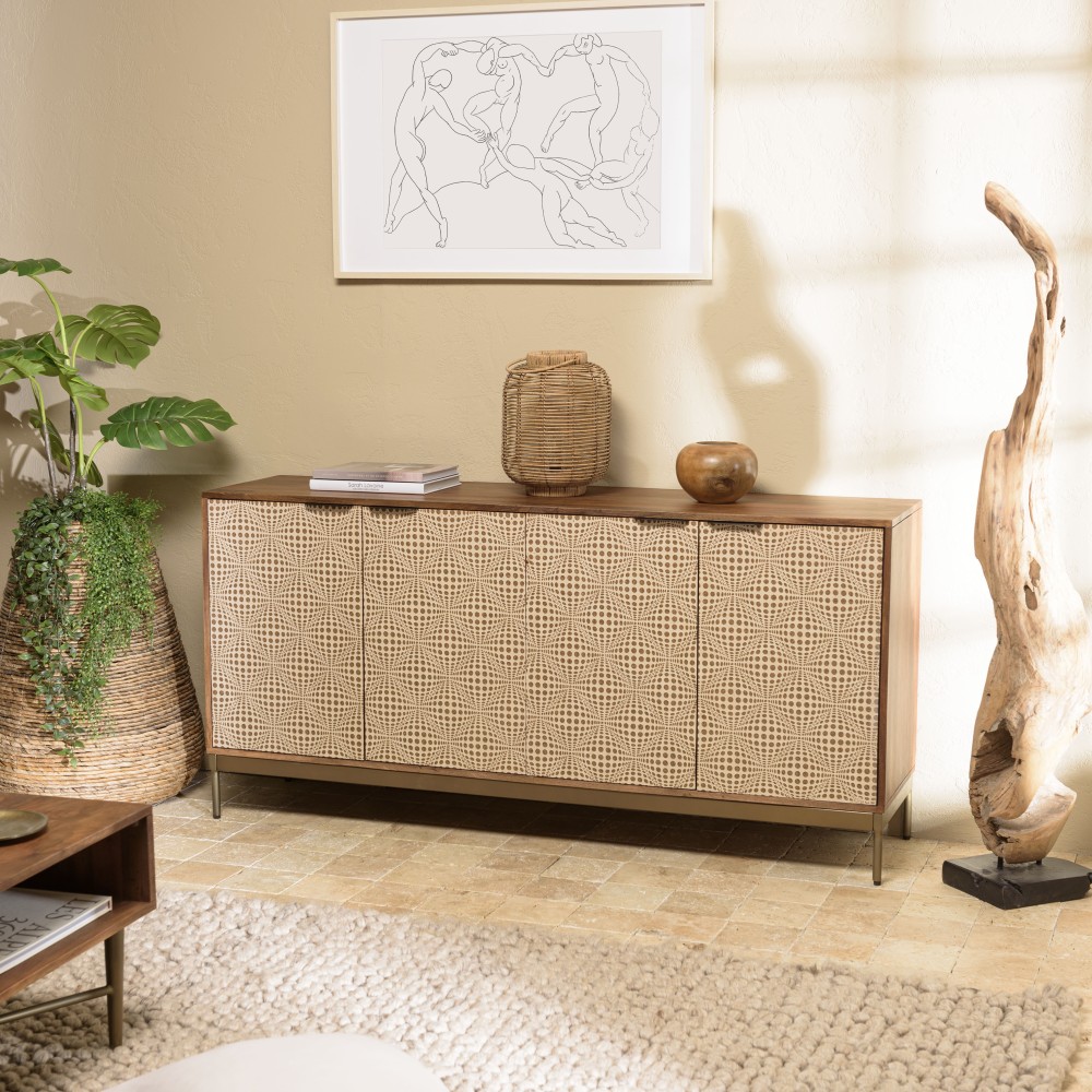 Buffet ALIX en bois de manguier 4 portes - Motifs ethniques Buffet ALIX en bois de manguier 4 portes - Motifs ethniques