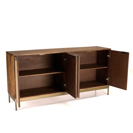 Buffet ALIX en bois de manguier 4 portes - Motifs ethniques